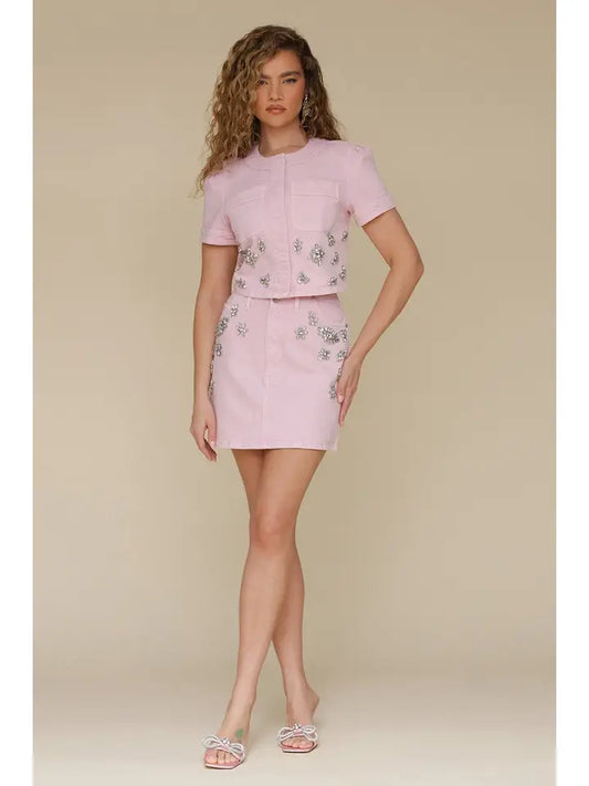 Rhinestone Trim Denim Mini Skirt