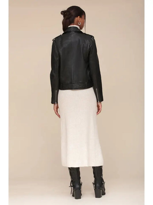 Genuine Leather Belted Biker Jacket