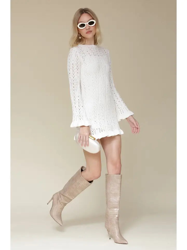 Crochet Cotton Ruffle Trim Mini Dress