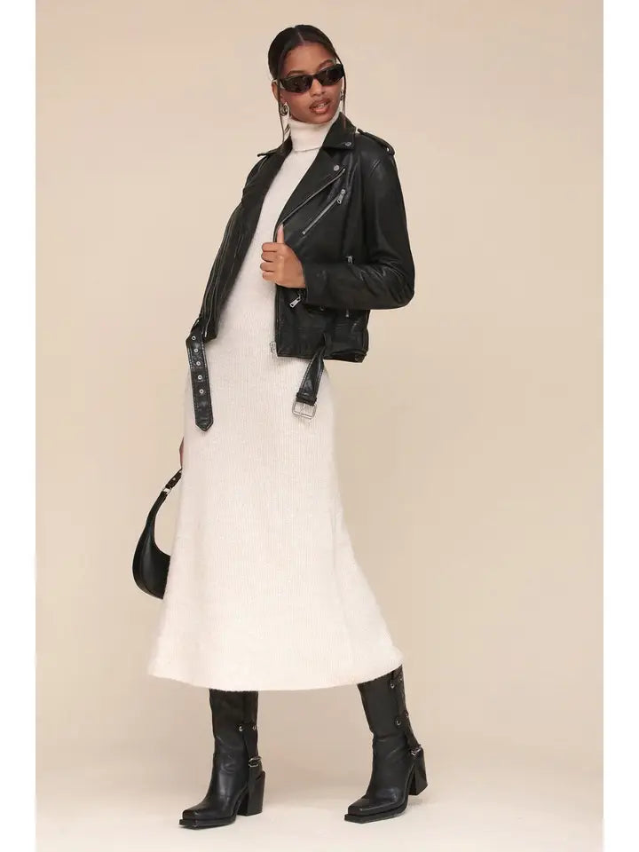 Genuine Leather Belted Biker Jacket