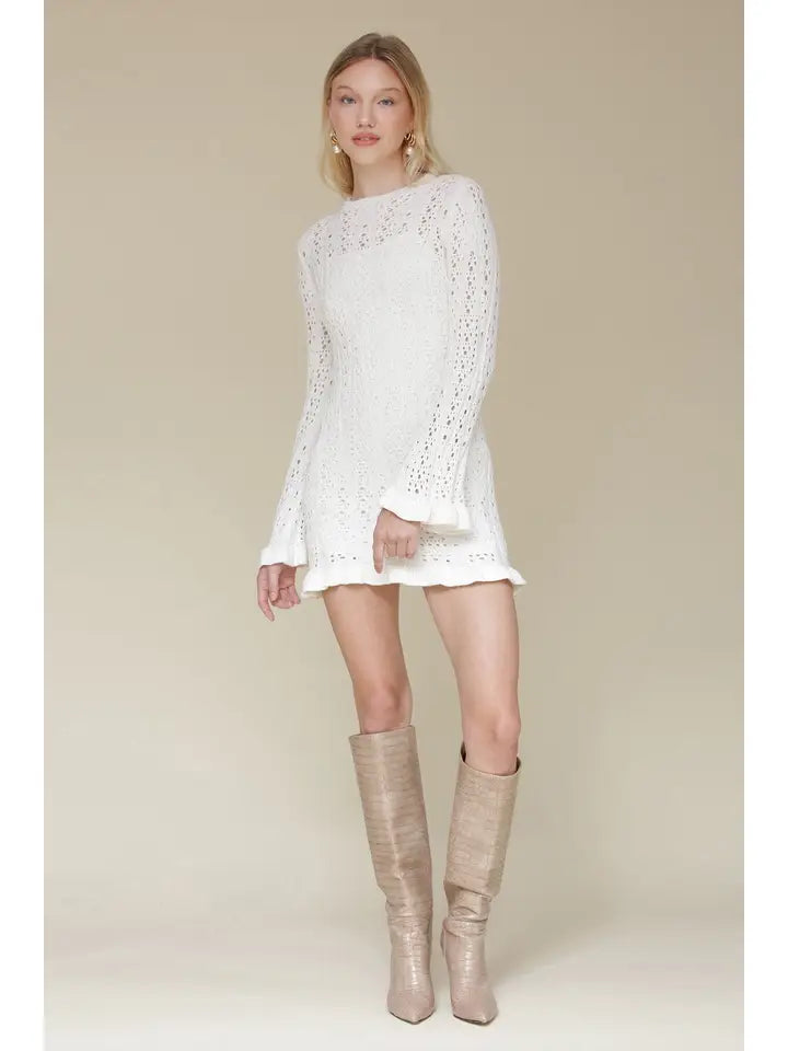 Crochet Cotton Ruffle Trim Mini Dress