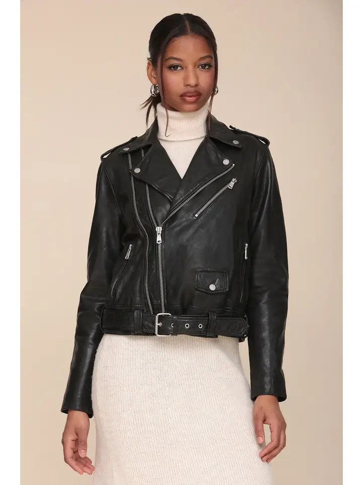 Genuine Leather Belted Biker Jacket