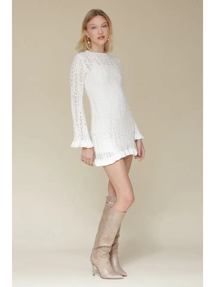 Crochet Cotton Ruffle Trim Mini Dress