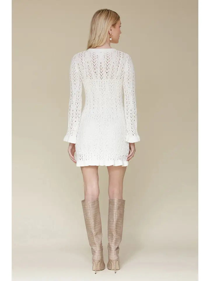 Crochet Cotton Ruffle Trim Mini Dress